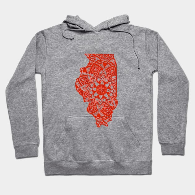 Red Illinois State Gift Mandala Yoga IL Art Hoodie by Get Hopped Apparel